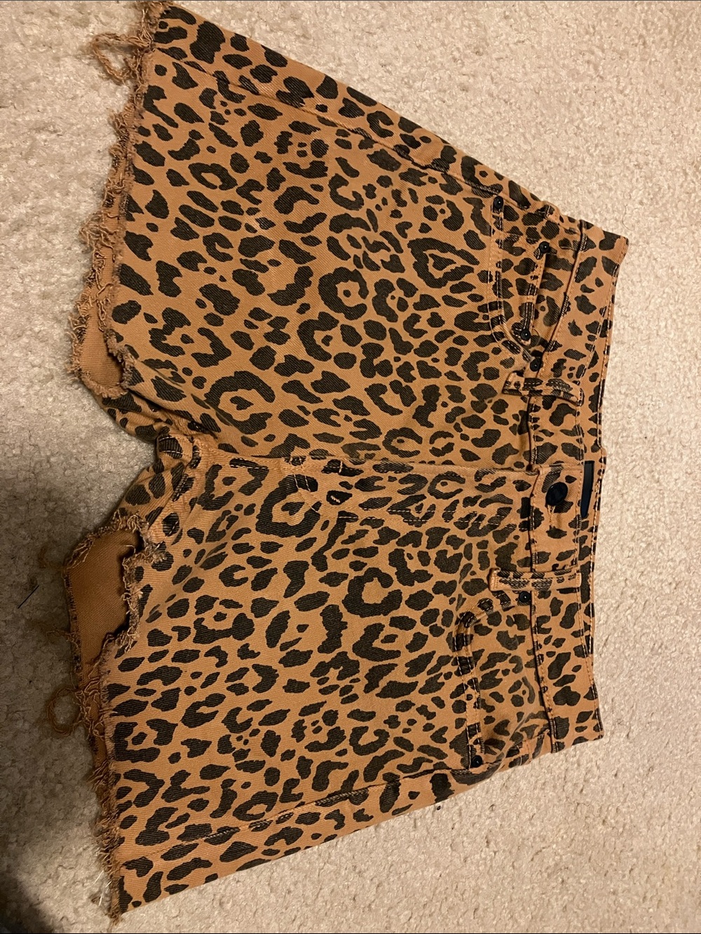 MOTHER Leopard-Print Jean Shorts in Tan and Black
